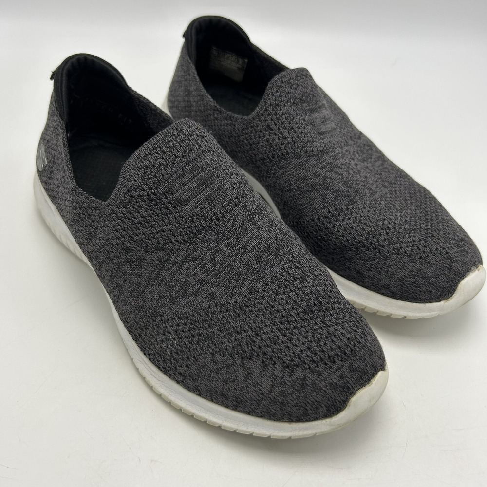 Skechers Sneakers Womans 7.5 Stretch Fit Shoes Slip‎ On Black Gray Flaw